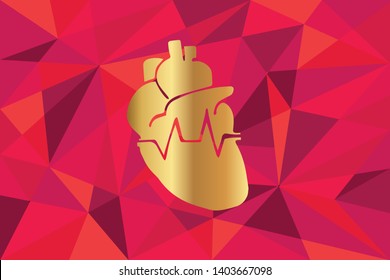Vector Illustration of Heart with ECG Icon with Red Polygon and Geometric. Graphic Design for Template, Layout, Background, Poster and More.