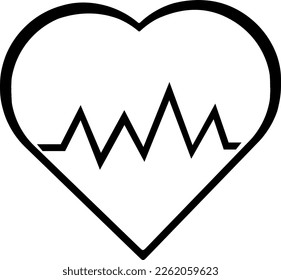 vector illustration of a heart with electrocardiogram waves, in life icon concept. Drawn in black and white