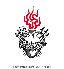 vector illustration of a heart with fire