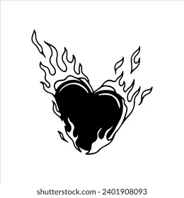 vector illustration of heart with fire