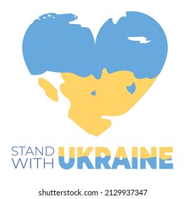 Vector illustration of heart with a flag of Ukraine. Banner for Ukraine support. No to war. Stand with Ukraine, help Ukrainian.