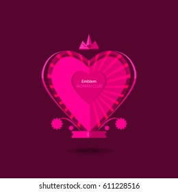 Vector illustration of a heart. Flat badges, labels. Design element. Fashion, background, frame for text. Web template for women.