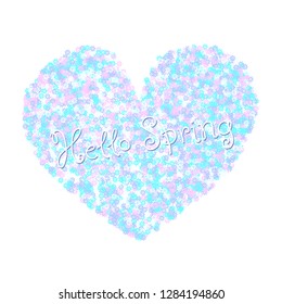Vector illustration of heart with floral pattern and text Hello Spring isolated on the white background.
