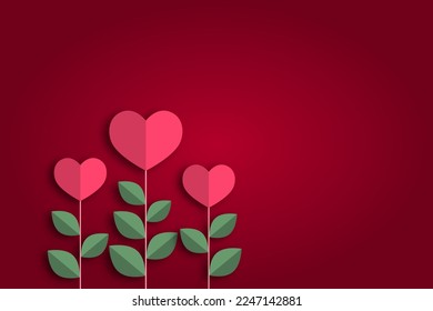 Vector illustration. Heart flowers isolated on crimson pink background, Valentine's day, card, background.