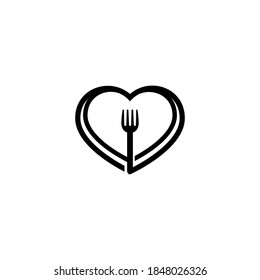 Vector illustration of heart and fork in outline shape for restaurant, canteen, cafe and other dining icon, symbol or logo