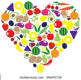 vector illustration of a heart of fruits and vegetables