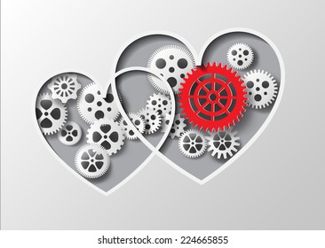 Vector illustration heart and gear.paper cut style.