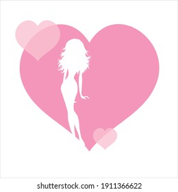 Vector illustration of heart with girl. Symbol of Valentine's Day, care and love.