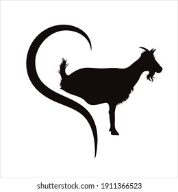 Vector illustration of heart with goat. Symbol of cattle, care and love for animals.