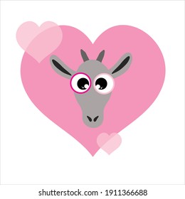Vector illustration of heart with goat. Symbol of animal, care and love.