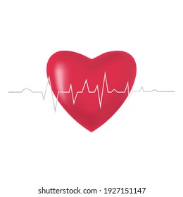 Vector illustration of a heart with a graph of heart rate isolated on white background. Eps 10.