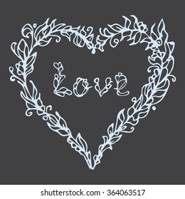 Vector illustration of heart. Hand drawn love doodle. White element on black background. Decorative Greeting Card Invitation Poster Design or for other uses. Chalk on blackboard. Chalkboard imitation.
