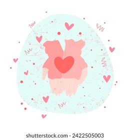 Vector illustration of a heart with hands and with confetti and ribbons around