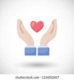 Vector illustration heart in hands flat icon Graphic elemens for nonprofit organizations and donation centre. Fundraising symbols. Crowdfunding project label. Charity logo