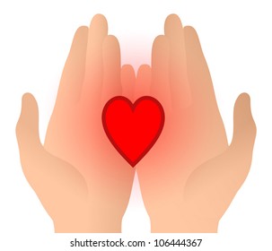 Vector illustration of heart in hands representing love, health or charity