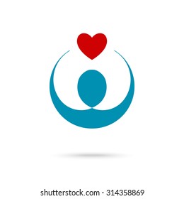 Vector illustration of heart in hands symbol, icon, logo template for Non profit Foundation