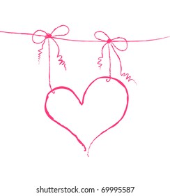 Vector illustration of a heart hanging on strings