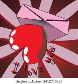 Vector illustration with a heart with highlights and shading. Heart flying out of a postal envelope. Romantic illustration, heart, postal envelope, abstract, valentine, love.