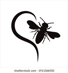 Vector illustration of heart with honeybee. Symbol of insect, care and love for animals.