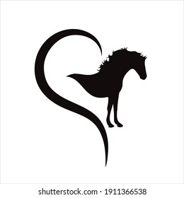 Vector illustration of heart with horse. Symbol of stallion, care and love for animals.