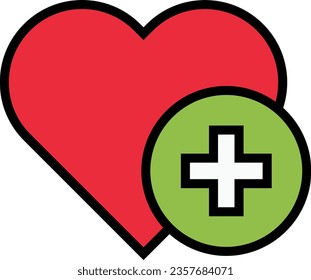 Vektorgrafik des Herzensbildes mit einem Kreuz. Medizin und Gesundheitswesen.