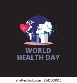 Ilustración vectorial del icono del corazón, globo, estetoscopio gráfico. vista superior, perfecta para fondo, fondo de pantalla y celebración del Día Mundial de la Salud