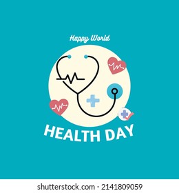 Vector illustration of heart icon, globe, stethoscope icon graphic. top view, perfect for background, wallpaper and celebrating world health day