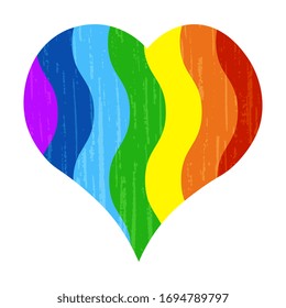 
Vector illustration of a heart icon made of rainbow colors, artistic, textured. The concept of love and beauty.