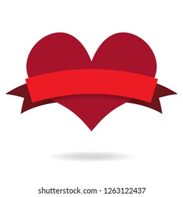 Vector illustration. Heart icon with ribbon, love symbol. Valentine's day sign,emblem.