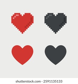 Vector illustration heart icons, pixel icons.