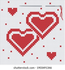 Vector illustration of a heart. The image of the heart in the form of embroidery. A symbol of love and loyalty