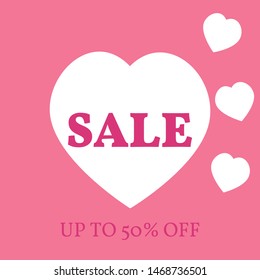 Vector illustration. Heart and inscription sale on a pink background.