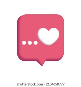 Vector illustration of heart inside bubble chat icon. Red speech bubble with heart. Happy Valentine's day, simple love icon symbol. Greeting card design for web, email, social media, banner.