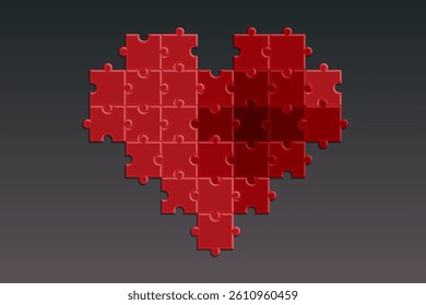 Vector illustration of a heart jigsaw puzzle eroded by dark feelings