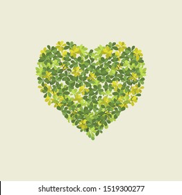 Vector illustration of heart from leaves. Decorative autumn leaves background