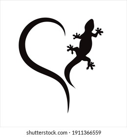 Vector illustration of heart with lizard. Symbol of gecko, care and love for animals.