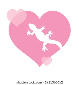 Vector illustration of heart with lizard. Symbol of animal, care and love.