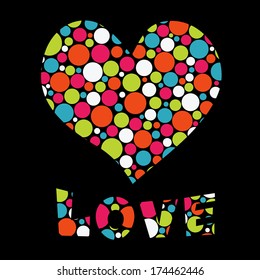 Vector illustration with heart and Love text. Happy Valentine's greeting card, invitation. EPS