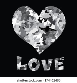 Vector illustration with heart and Love text. Happy Valentine's greeting card, invitation. EPS