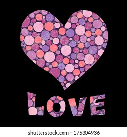 Vector illustration with heart and Love text. Happy Valentine's greeting card, invitation. EPS