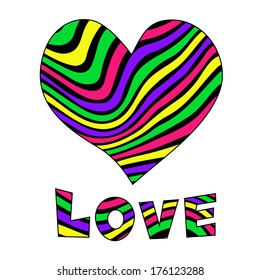 Vector illustration with heart and Love text. Happy Valentine's greeting card, invitation. EPS
