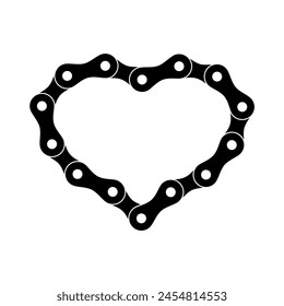 Vector illustration of a heart made of a bicycle chain on a white background.