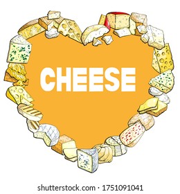 Vector illustration heart made of cheeses