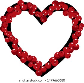 Vector illustration heart made from cranberries. The berries are ripe. Colorful object isolated on white background. 