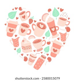 A vector illustration of a heart made of cute drinks perfect for a valentine's day design or a greeting card