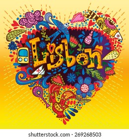 Vector Illustration of heart made from Lisbon symbols.