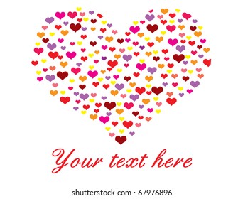 Vector illustration of heart made of many hearts on white background