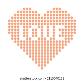 Vector illustration of a heart made of round pixels in trendy orange color isolated on white background. Decor for wedding events, Valentine's Day and other holidays.