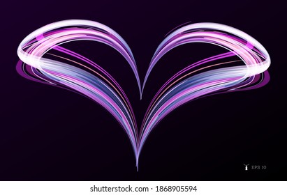 Ilustración vectorial del corazón hecho de luces brillantes en forma de movimiento, forma de corazón, día valentino o diseño de símbolo de boda