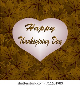 vector illustration of a heart of maple leaves and congratulations on Thanksgiving Day